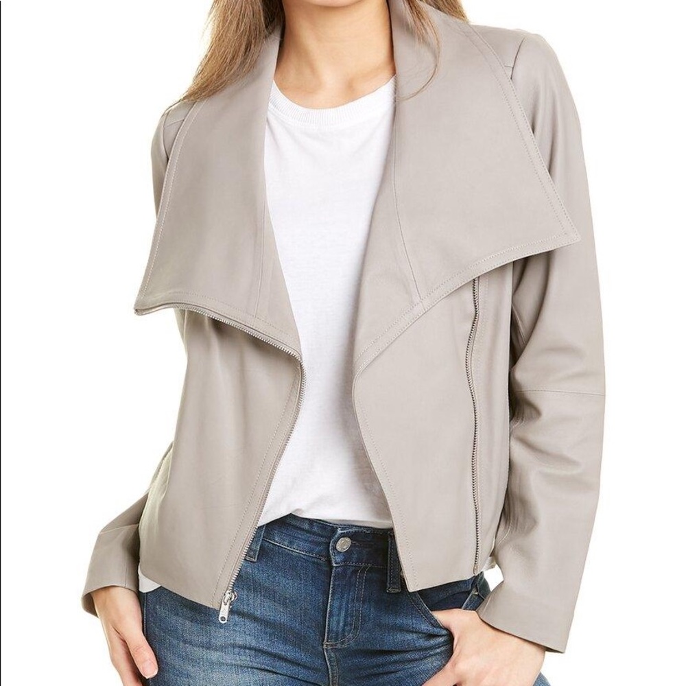 Sam Edelman NWT Leather Drape Front Bomber Jacket in Moonstone NWT
